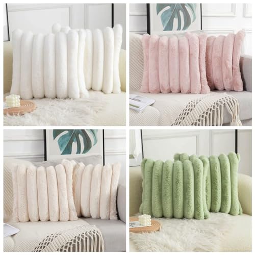 Housses de coussin en peluche double face douces et moelleuses à rayures vert moderne - 3
