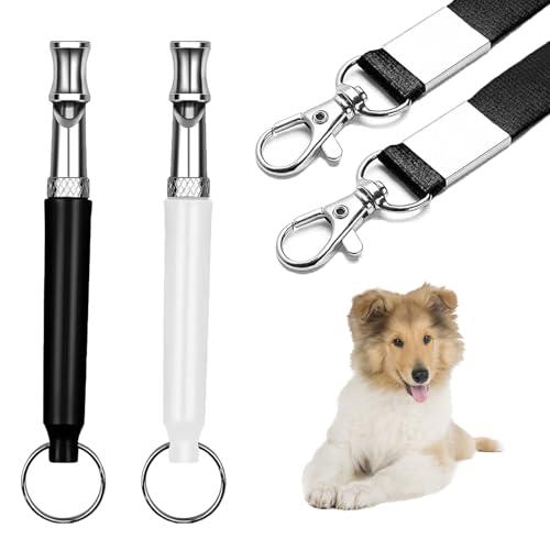 Dog Whistle to Stop Barking Neighbors Dog?Professional Recall Dog Training Whistles,2 Pcs Adjustable Silent Dog Whistle with Lanyard,Black and White