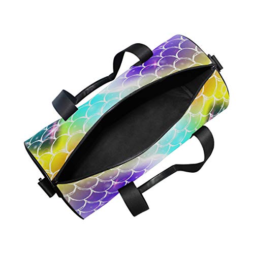 Kawaii Mermaid Rainbow Scales Duffel Bag,Canvas Travel Bag for Gym Sports and Overnight