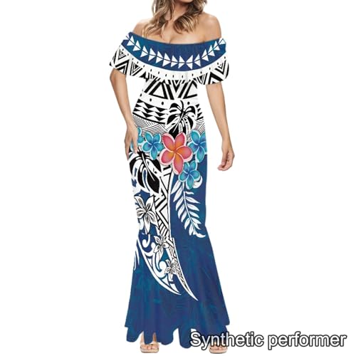 Image of Polynesian Dresses for Women Off Shoulder Maxi Dress Puletasi Samoan Dresses S-7XL