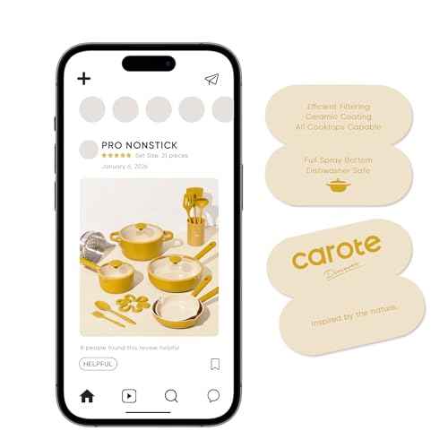 Image of CAROTE 21pcs Cookware Set Nonstick Pots and Pans Set, Ceramic Cookware Set Induction Cookware, Non toxic Healthy Non Stick Kitchen Cooking Set, PFAS PTFE Free