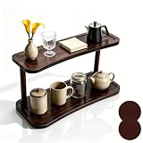 fjaldjfu Bamboo Desk Storage Organizer, 2-Tier Wave-Shaped Coffee Station Organizer, Multi-Functional Coffee Station Shelf Unit with Cup Holder, for Kitchen, Vanity, Bathroom, Office (S:32x15x19cm)