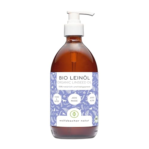 Wolfsbacher Natur - Aceite de linaza ecológico Perros y Gatos, prensado en frío de Alemania, Aceite de linaza 500ml