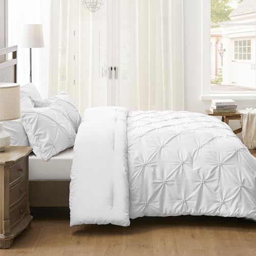 Unikome SOLID PINTUCK COMFORTER SET Queen Comforter Set White - Soft Fluffy Pintuck Down Alternative Bedding Set thumb #6
