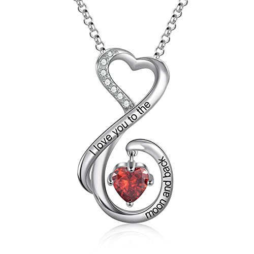 Lazzy Sterling Silver Necklaces for Women Infinity Love Heart Pendant Necklace with Birthstone for Mother Couple Pendant Birthday Gift Wedding Engagement Party Jewelry with Jewelry Box