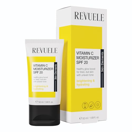 REVUELE Vitamina C Hidratante SPF 20 – Crema hidratante antiarrugas para un tinte claro y uniforme, crema de día contra manchas pigmentadas con efecto brillante – 50 ml