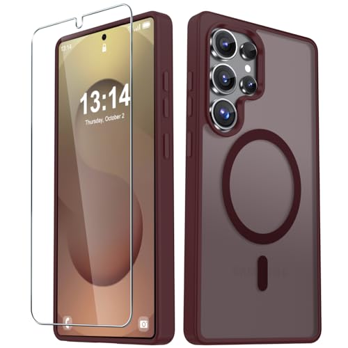 Image of for Samsung Galaxy S25 Ultra Case, Matte Magnetic Phone Cover, Wine Red | Fit for MagSafe, Screen Protector included, Shockproof Military Grade Protection, Translucent Frosted Back