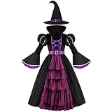 yolsun Purple Witch Costume for Girls Bubble Sleeve halloween Witch Dress for Kids (10-12 Years, Purple)