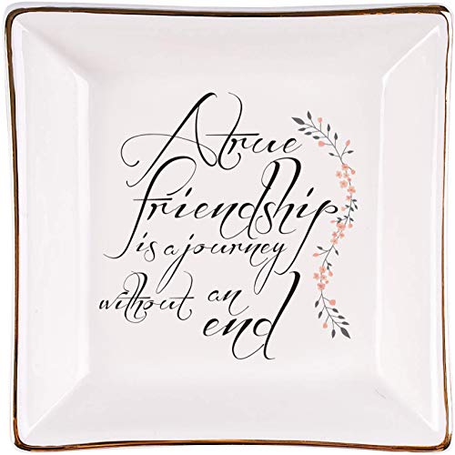 Ueerdand Gifts For Women Friends Birthday Christmas Gift Idea Ceramic Jewelry Tray Ring Dish, A True Friendship Is A Journey Without An End #TOP14