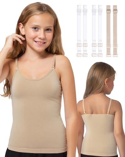 Camisole Tank Tops for Girls, Stretch Undershirts Comfortable Camis with Clear Straps and Silicone Cover