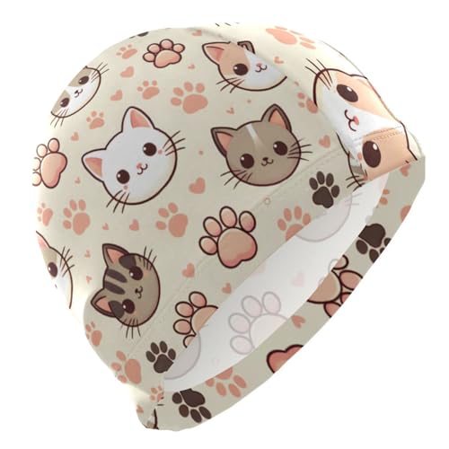 susiyo Cute Cats Paw Prints Mens Swim Caps Polyester Swimming Hat for Adult and Youth