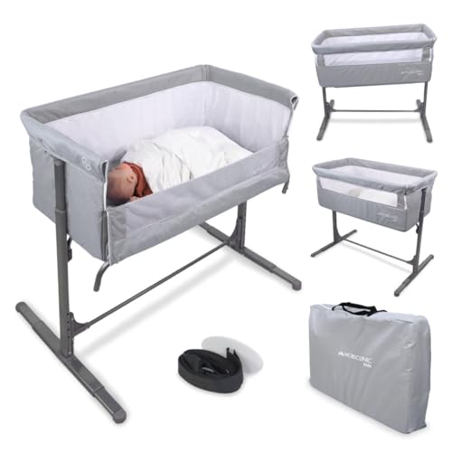 Mobiclinic®, Cuna colecho, 2 en 1, Moon, Sistema de Unión a la Cama, Regulable 5 Alturas, Bolsa Transporte, Incluye Ruedas, Malla Transpirable, Base Acolchada
