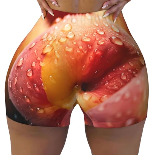 Peach Pattern Sports Shorts, high Elastic Slim Fitness Pants, Suitable for Yoga/Leisure/Daily wear