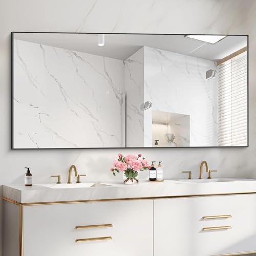 Image of COFENY 36x72inch Bathroom Mirror, Black Rectangle Mirror with Thin Metal Frame, Large Rectangular Wall Mirrors for Bathroom, Living Roomm, Hair Salon, Big Farmehouse Mirror Hang Horizontal /Vertical