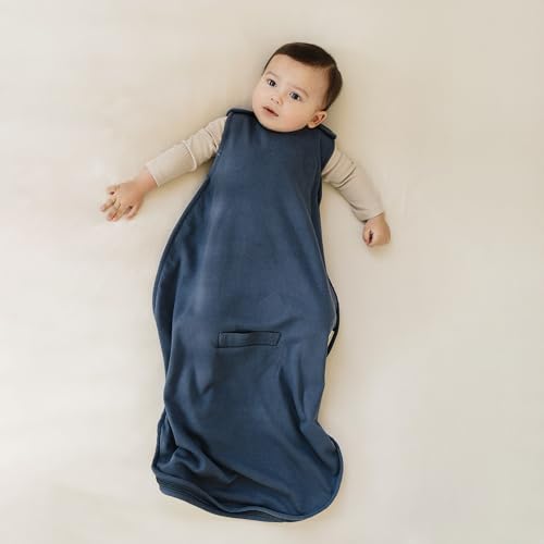 Image of Woolino 4 Season Ultimate Baby Sleep Sack - Merino Wool Baby Sleeping Bag, Organic Cotton Outer, Temperature Regulating Wearable Blanket, All Season, 2 Months-2 Years - Indigo