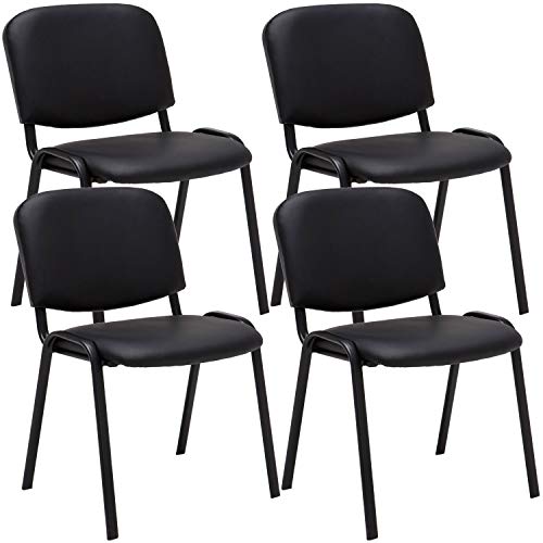CLP Lot De 4 Chaises De Visiteur Empilables Ken en Similicuir I Chaises De Salle D'Attente avec Piètement en Métal Noir, Couleur:Noir