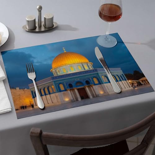 Table Runner Golden Dome Of The Rock: A Nighttime Marvel Dining Place Mats Kitchen And Dining Modern Farmhouse Decor(4PCS)