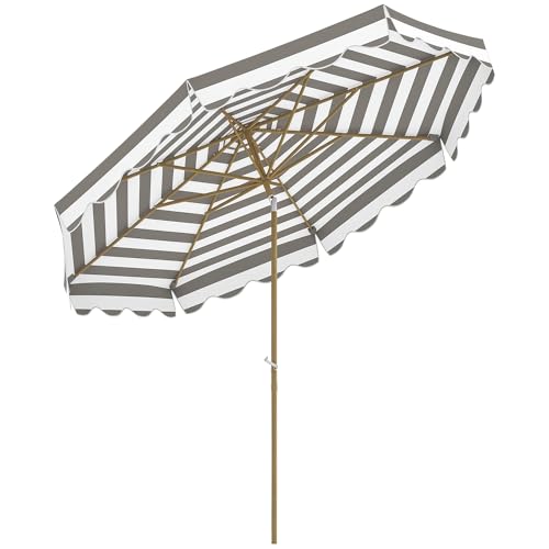 Outsunny Sombrilla Terraza Exterior Ø268 cm Sombrilla de Jardín con Ángulo Inclinable y Manivela Protección UV 50+ Parasol para Patio Terraza Gris y Blanco