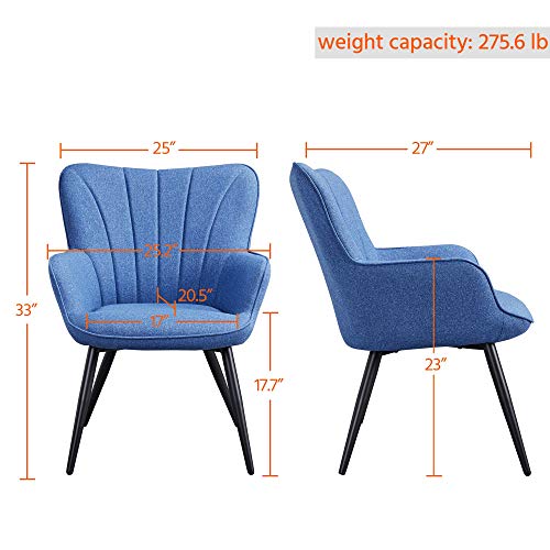 Topeakmart Fabric Upholstered Accent Chair Modern Armchair Dining Chair Curved Back Side Chair For Living Room Dining Room Bedroom Blue #TOP2