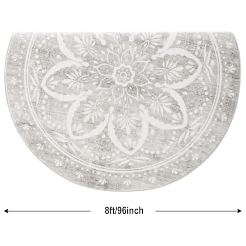 Image of Carvapet Washable 8ft Round Area Rug Grey Vintage Circle Carpet
