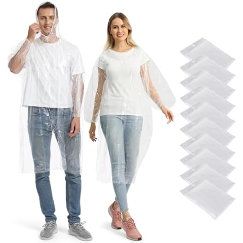 Opret 10 Pack Rain Ponchos, Disposable Emergency Ponchos Bulk Unisex Waterproof Raincoat for Adults with Drawstring Hood Cover