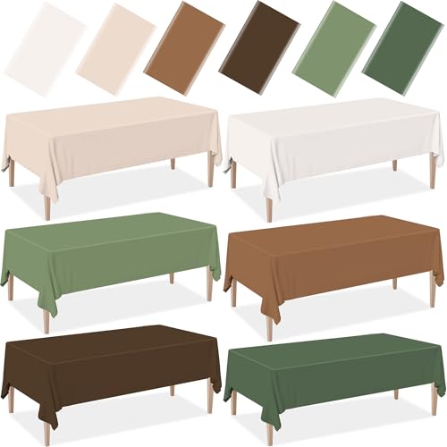 CUUSNNY 6 Pcs Woodland Sage Green Brown Plastic Tablecloths