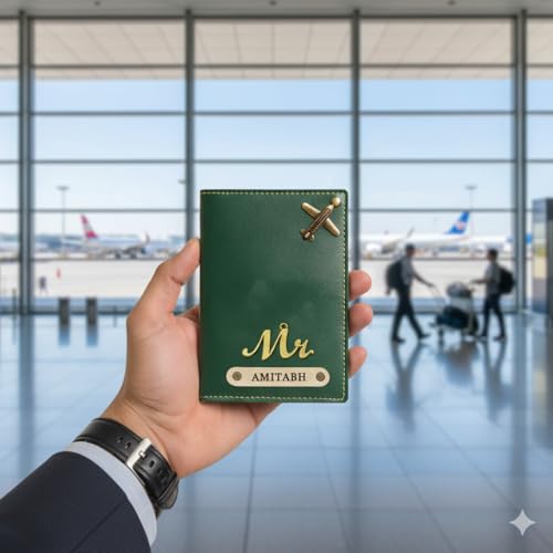 Image of Personalized Wallet, Keychain and Passport Combo | Personalized Wallet Keychain Passport Set with Name Printed Keychains Passports for Men | Customised Gift Set for Men with Name & Charm, Green