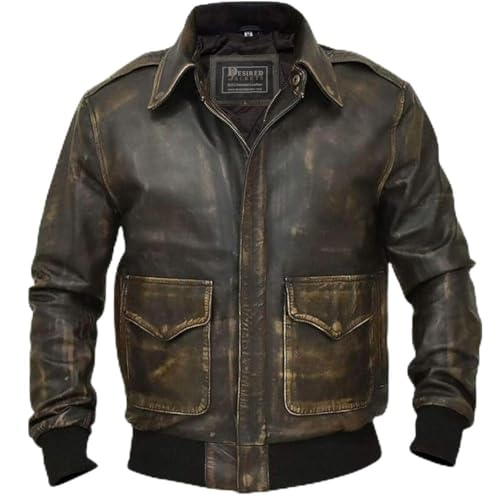 Image of Mens G-1 Fur Collar US Navy Flight Distressed Brown Aviator Genuine Leather Jacket