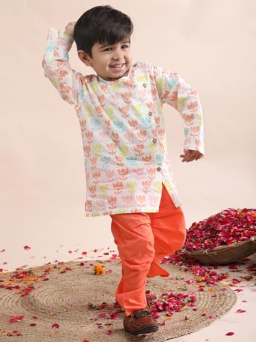 Image of POLKA TOTS Premium Cotton Dhoti Kurta Set for Kids Boys | Traditional Angrakha Style Ethnic Wear for Boys | Kurta Dhoti Set for Kids | Festive & Wedding Clothing Set for Baby
