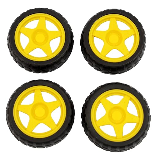 Image of 65 MM GEAR MOTOR TYRE /WHEEL, TYRE FOR TOY CAR, BO MOTOR, DC GEAR MOTOR TYRE, RUBBER TYRE, YELLOW WHEEL PACK OF 4