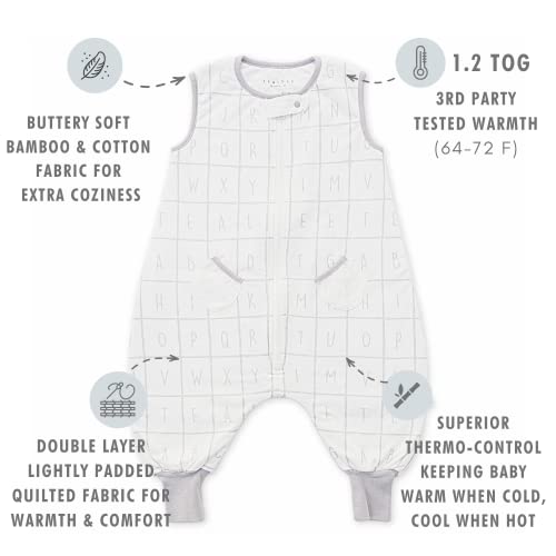 Tealbee Dreamsuit: Toddler Sleep Sack With Feet 12-18 Months, 18-24 Months - 1.2 Tog Four Season Baby Wearable Blanket For Walkers - Bamboo, Organic Cotton Sleeping Bag (12M-2T) - Alphabet #TOP1