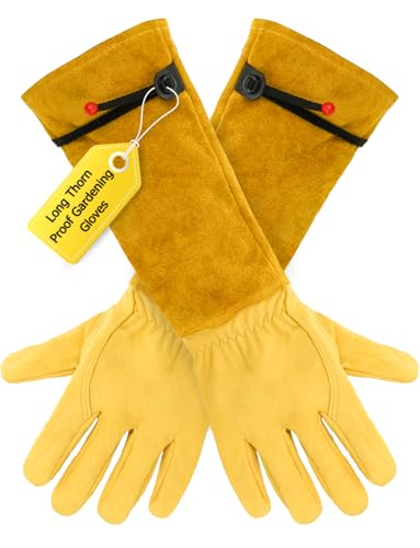 Mellbree Long Thorn Proof Gardening Gloves Leather Gardening Gauntlets Heavy Duty Garden Gloves Thick Palm Gauntlet Garden Work Gloves with Forearm Protection for Women