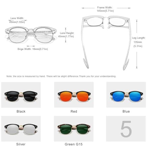 KINGSEVEN Wooden Semi-Rimless Polarized Sunglasses Mens & Womens Eyewear Classic Retro Vintage Design N55164