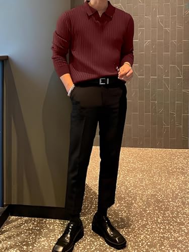 Image of TYSORT Men's Cotton Full Sleeve Collar Polo Sweater for Men, Cable Knitted Sweaters for Men