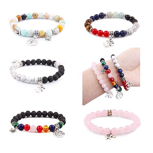 Fishdown 418 Pcs 8mm Round Multicolored Natural Gemstone Chakra Beads Kit for Jewelry Making