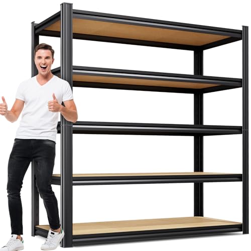 Image of 71 inchH x 45.6 inchW Heavy Duty Garage Shelving, 5-Tier Adjustable Metal Storage Shelves, Utility Steel Storage Rack for Garage, Warehouse, Pantry, Basement, Industrial & Workshop Organization,17.7 inchD