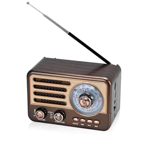 Radio Portable 3 Bandes Vintage Couleur Café avec Enceinte Bluetooth et Lecteur USB