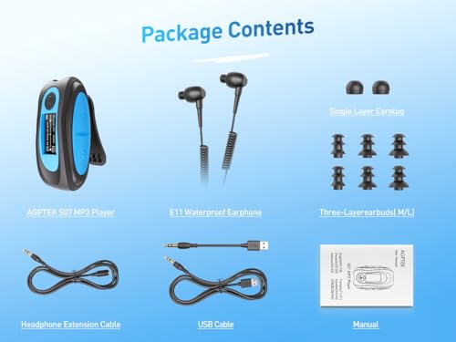 AGPTEK IPX8 Waterproof Mp3 Player with Screen, Multi-Functional Clip Music Player with Waterproof Headphones for Surfing Swimming Water Sports - Image 8