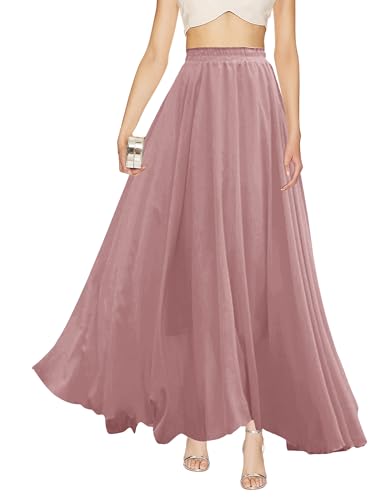 v28 Women Full/Ankle Length Elastic Retro Maxi Chiffon Long Skirt (3X,Pink)