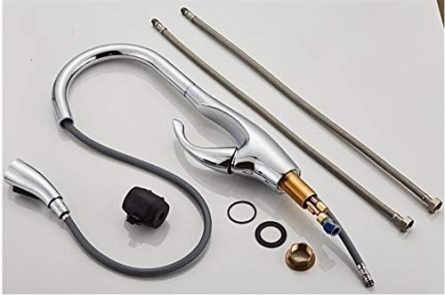 Nickel Chrome Single-Hole Pull-Out Kitchen Faucet - 360° Rotating Sink Mixer Tap with Dual-Spray Mode for Home Kitchens(Chrome)