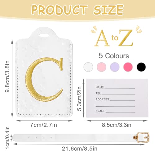 Image of Initial Luggage Tags for Suitcases, Cute Embroidered Letter Luggage Bag Suitcase Identifier Name Baggage Tag, PU Leather Travel Luggage Tags, Bag Tags for Men Women Kids Luggage Handbags(White C)
