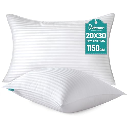Oubonun Queen Size Pillows Set of 2 - Fluffy & Supportive Down Alternative Pillows with Zippered Cotton Cover - Breathable and Cool for All Sleeping Positions - Machine Washable - 20'x30'