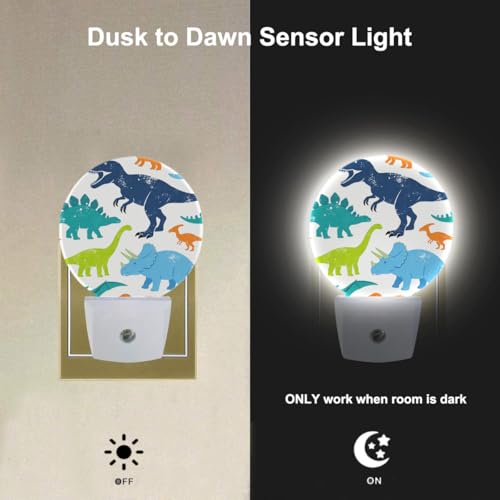 Image of EKOBLA Colorful Dinosaurs Night Light, Tyrannosaurus Rex Cute Dino Night Lights Plug into Wall with Dusk to Dawn Sensor, 0.5W Energy Saving Nightlight for Kids Teen Boys