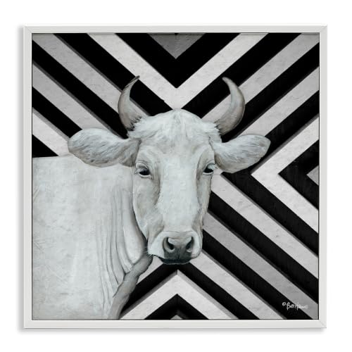 White Cattle Chevron Stripes Farmhouse, 24 x 24 Inch Framed Giclée Print