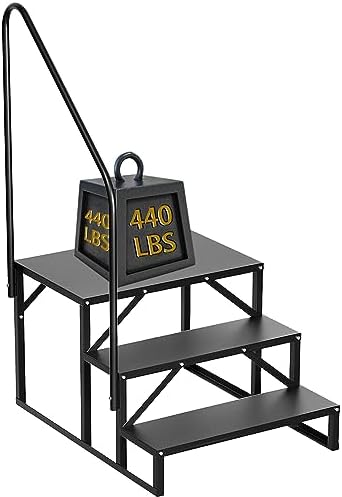 3 Step RV Steps with Handrails, Mobile Home Camper Stairs Outdoor, Pool Ladder Above Ground, for Travel Trailers, Motor Homes, Spa, Pool, 5th Wheel RV, and Porch