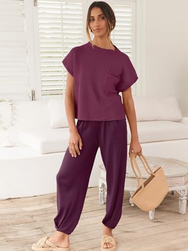 Image of ANRABESS Women's Two Piece Outfits Sweater Sets Knit Pullover Tops and High Waisted Pants Tracksuit Lounge Sets