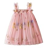 Nileafes Baby Girl Casual Tutu Dress Strap Tulle Flower Butterflies Embroidery Princess Dresses Size 80 (6-12 Months, 107-Pink)