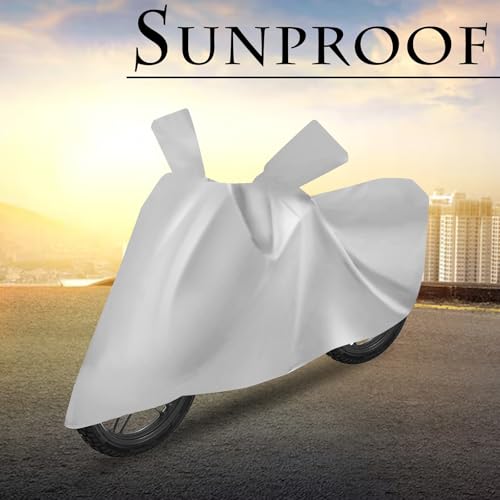 Image of Auto Hub Bike Cover Compatible with Shine SP 125 with Mirror Pocket, Dustproof, Heat Resistant, Triple Stitched, CB Shine SP Bike Cover- Plain Silver