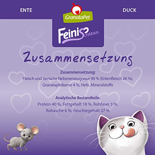 GranataPet FeiniSchmaus Ente, Leckerchen für Katzen, weicher Katzensnack, Katzenleckerli ohne Getreide & Zuckerzusätze, Belohnung für zwischendurch, 50 g