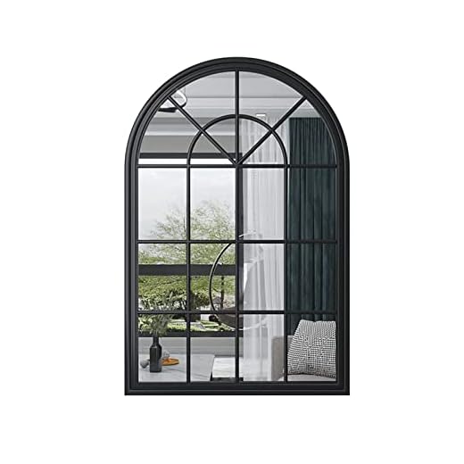 Nordic Spegel, Välvda Fönster Metal Wall Decor Mirror Inomhus Utomhus Dinning Room Väggmonterad Spegel Rostskydds Ornament, 70 * 110cm(Size:70 * 110CM,Color:Svart)